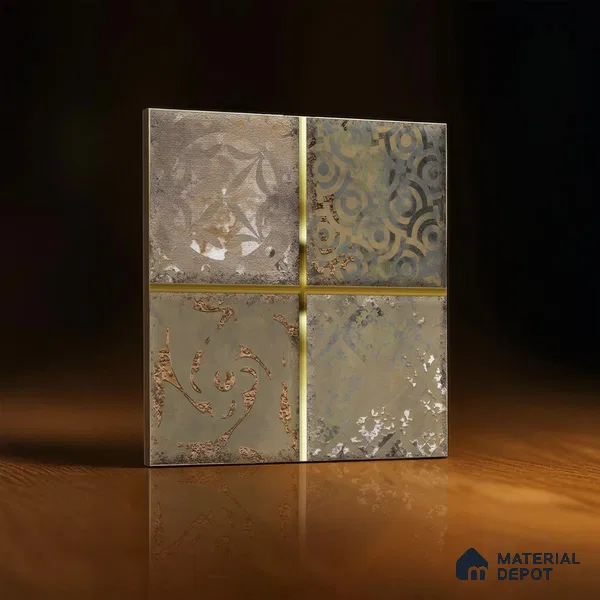Metallic Wall Tile TL 07236 Rustic Gold 1 ft x 1 ft Ceramic Glossy Finish - 9 mm  | 2 mm Spacer is Mandatory | Suitable For Bathroom, Kitchen, Dining Area | Please Expect a Slight Variation of Pattern (Sample)